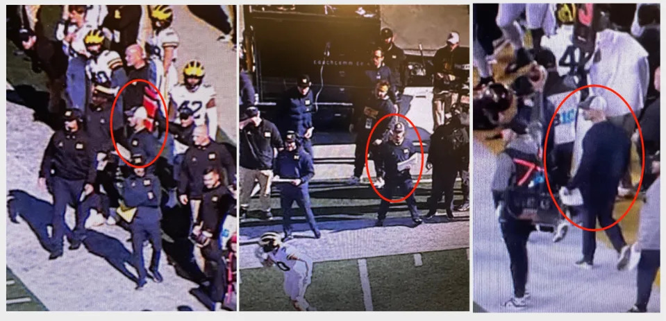 Connor Stalions is shown on the Michigan sideline. (Obtained by Yahoo Sports from a Big Ten school staff member)