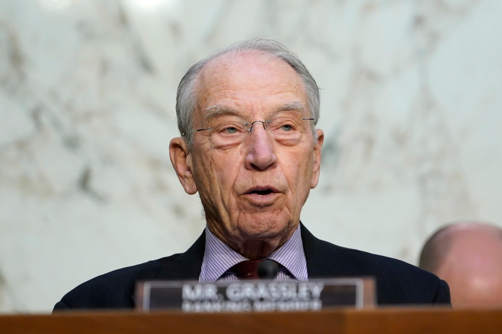 Senate Judiciary Committee ranking member Sen. Chuck Grassley, R-Iowa, speaks during a committee business meeting on Capitol Hill in Washington, March 28, 2022.