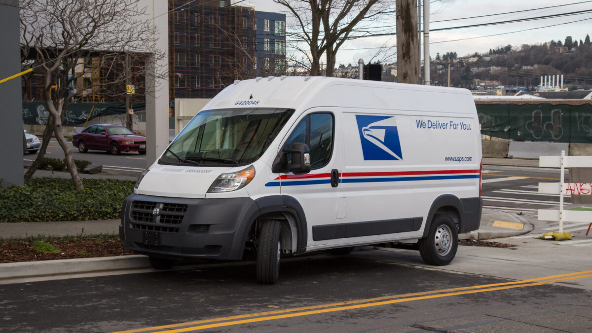 White USPS mail delivery vehicle